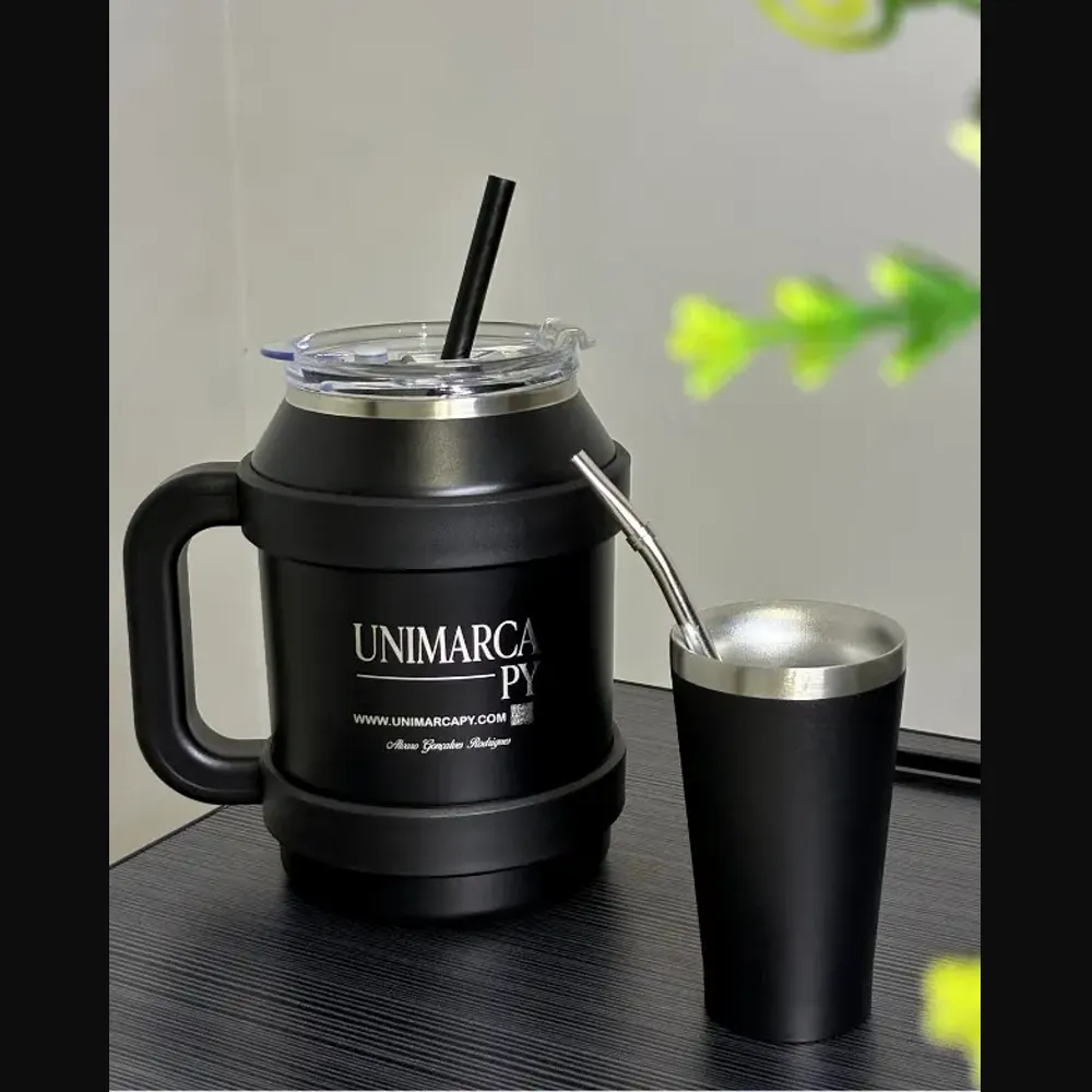 Kit de tereré personalizado con botella térmica, guampa y bombilla - UnimarcaPY