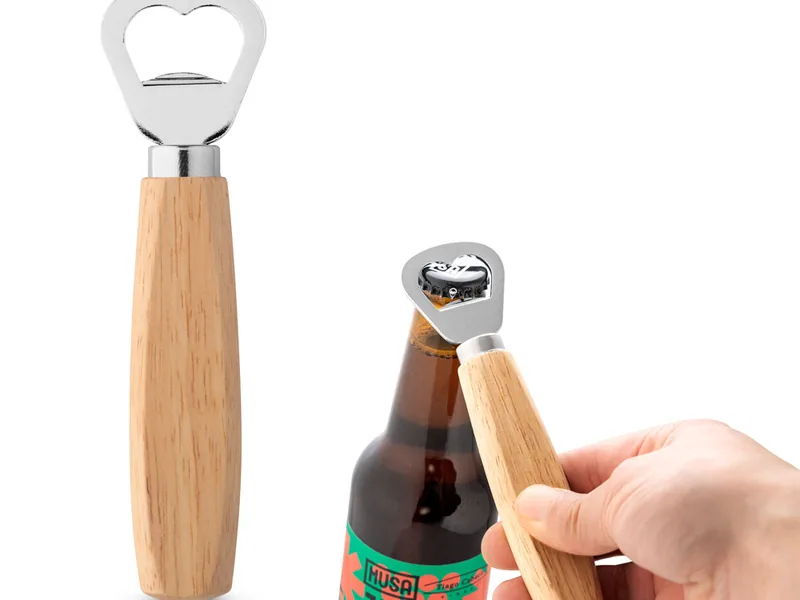 Abrebotellas de metal con mango de madera personalizado - UnimarcaPY