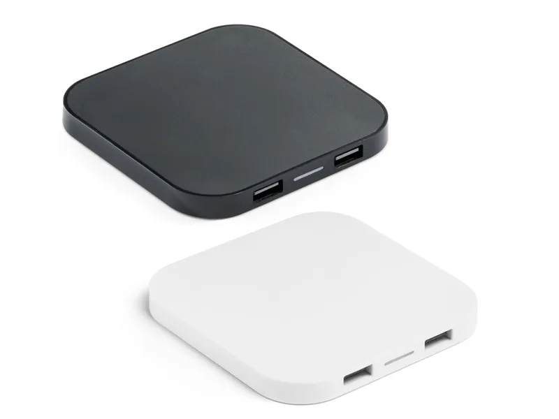 Cargador inalámbrico con puerto USB en ABS reciclado personalizado - UnimarcaPY