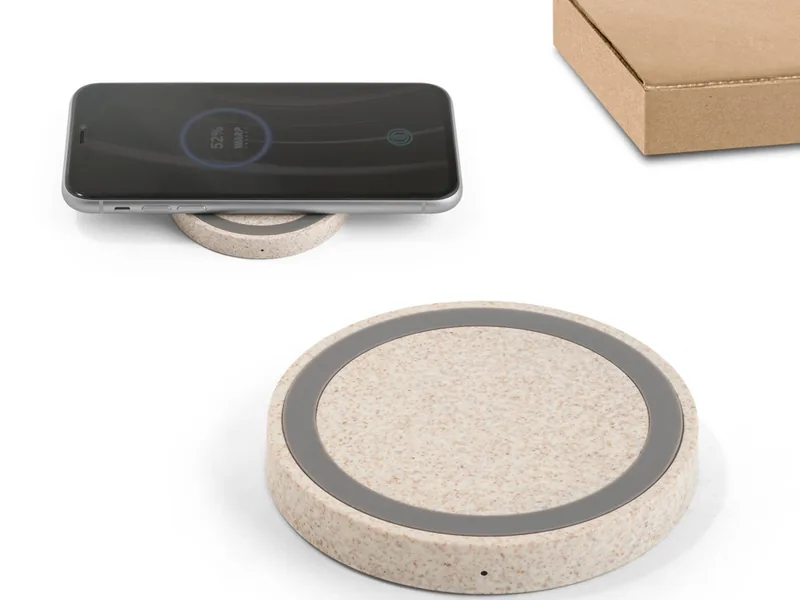 Cargador inalámbrico de 5W en ABS y fibra de paja personalizado - UnimarcaPY