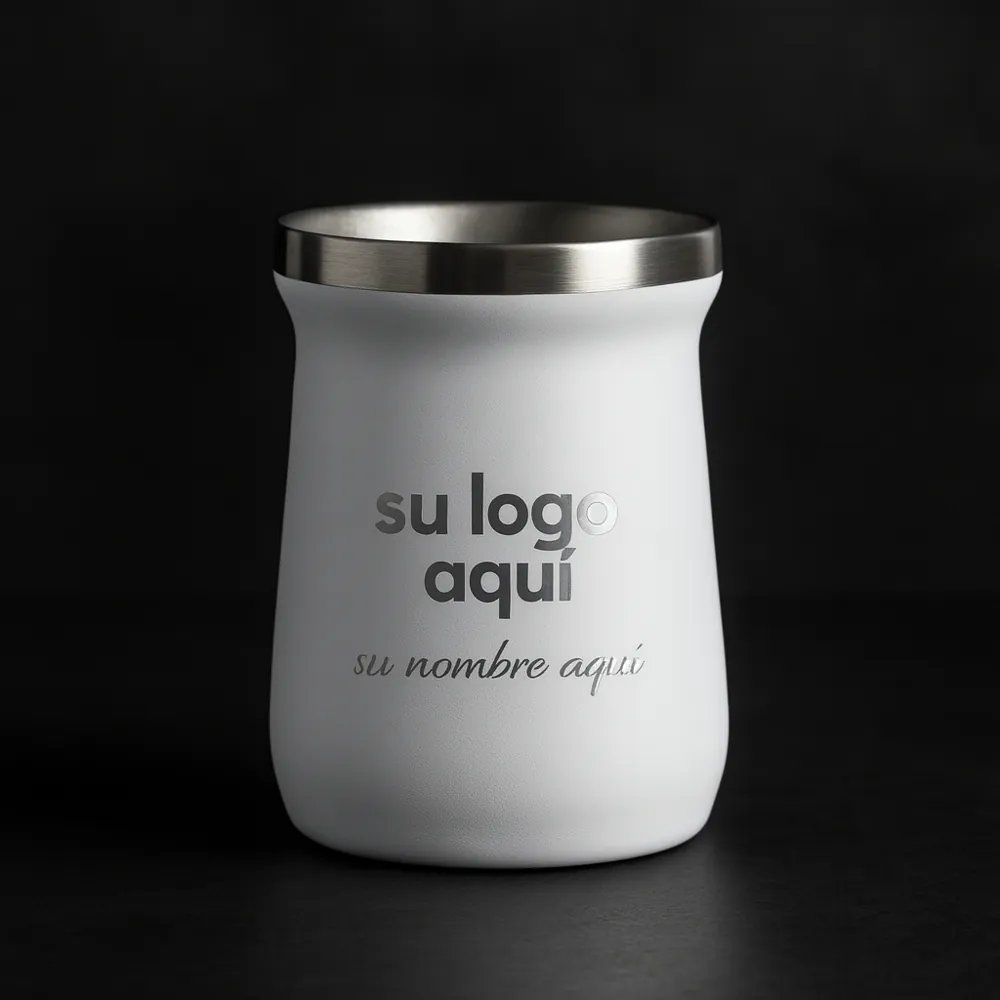 Guampa térmica blanca personalizada con logo de empresa - UnimarcaPY