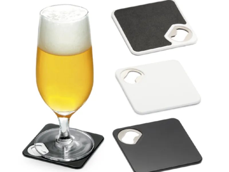 Posavasos cuadrados de ABS con abrebotellas integrado personalizados - UnimarcaPY