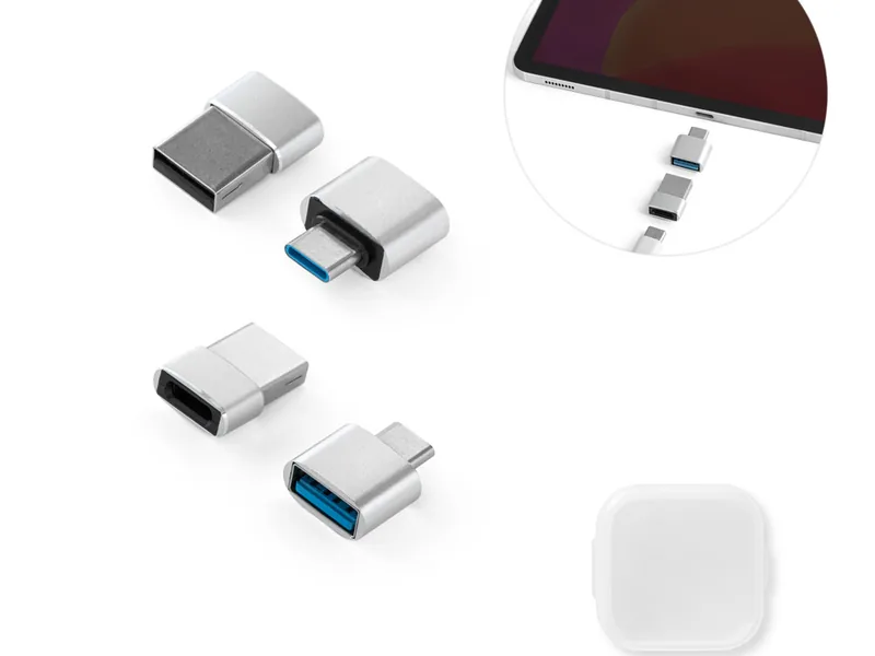 Set de dos adaptadores USB-A y USB-C de aluminio grabados a láser - UnimarcaPY