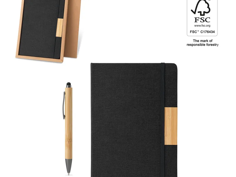 Set de cuaderno A5 de tapa dura con bolígrafo de bambú personalizado - UnimarcaPY