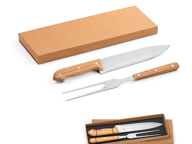 Set de dos utensilios para asado en bambú y acero inoxidable personalizado - UnimarcaPY