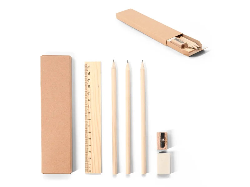 Set de escritura Geoffrey en madera con lápices y regla personalizado - UnimarcaPY