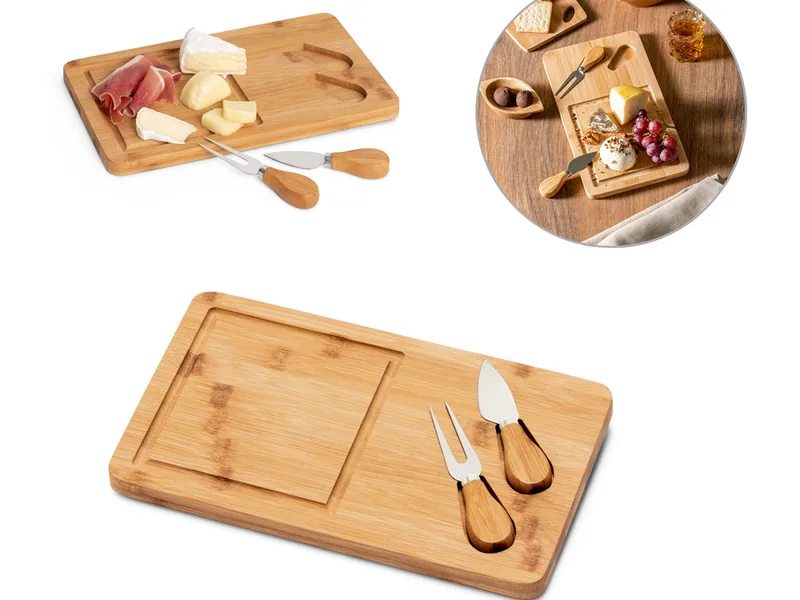 Tabla de quesos de bambú con dos utensilios personalizada para empresas - UnimarcaPY