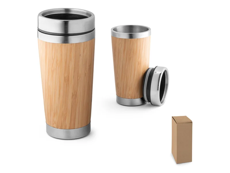 Vaso de viaje de bambú y acero inoxidable de 500 ml personalizado - UnimarcaPY